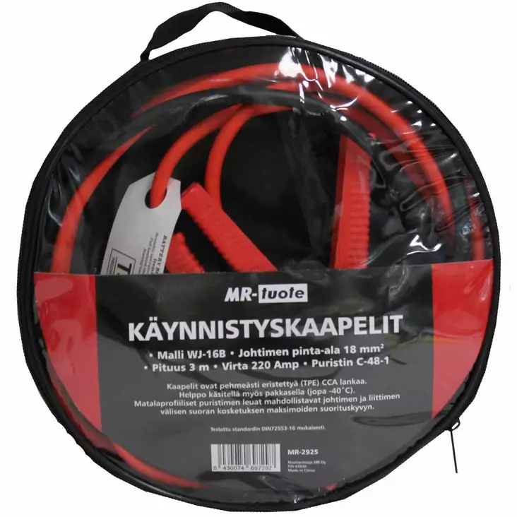 Mr tuote apukäynnistyskaapelit 220amp sopii autoille ja pienten bensiinimoottoreiden käynnistykseen - Auton apukäynnistimet ja boosterit - 6430074697297 - 1