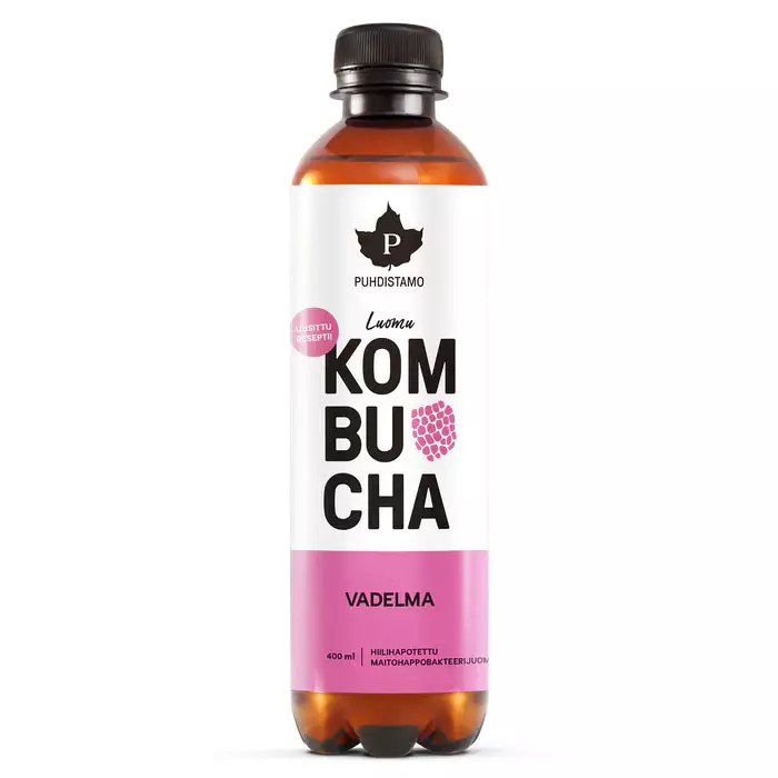 Kombucha vadelma 400ml maitohappobakteerijuoma - Virvoitusjuomat  - 6430039225237 - 1