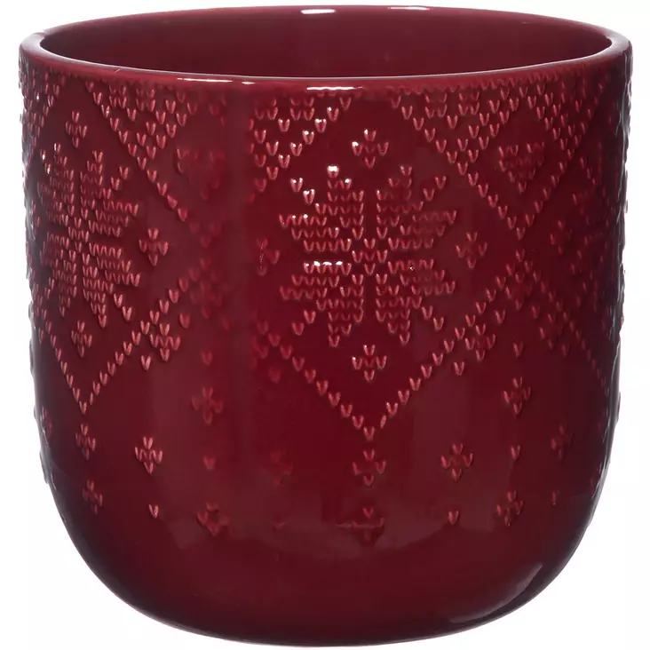 Jouluinen kukkaruukku keramiikkaa winteria neulos punainen - Kukkaruukut - 6410416515847 - 1