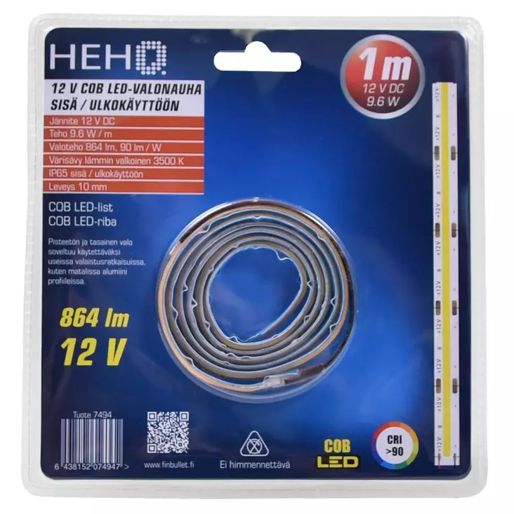 Cob led nauha 1m 12v 9,6w ip65 - Led-nauhat ja led-listat - 6438152074947 - 1