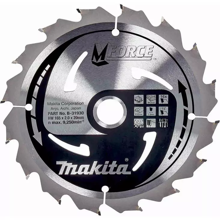 Makita 165 mm m force sirkkelinterä puun sahaamiseen - Sirkkelinterät - 088381420747 - 1