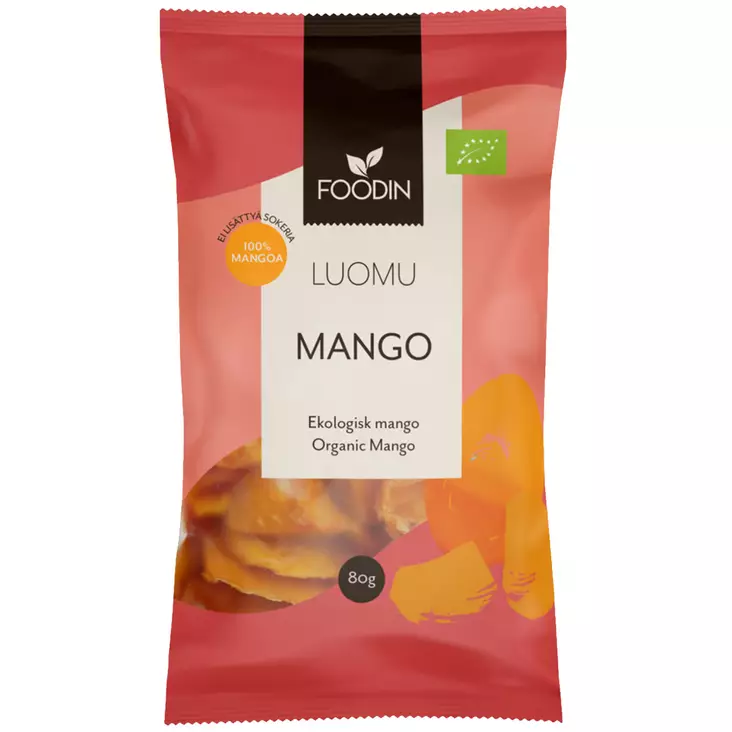 Foodin mango luomu 80g kuivatut mangopalat - Pähkinät, siemenet ja levitteet - 6430055216097 - 1
