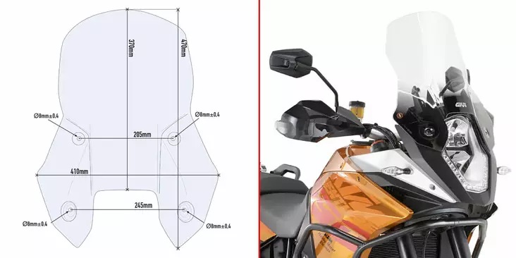 Moottoripyörän tuulilasi Givi 37 x 41cm 1190 Adventure - Moottoripyörän tuulisuojat ja visiirit - 8019606170347 - 2