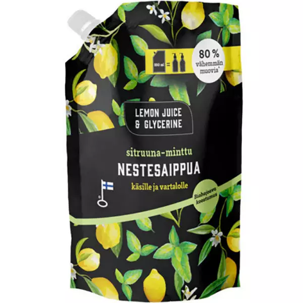 Nestesaippua täyttöpussi sitruuna minttu 550 ml lemon juice & glycerin - Käsisaippuat - 6414400240487 - 1