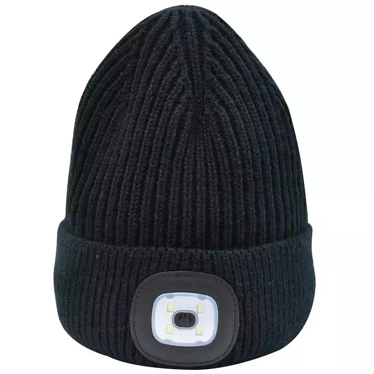 Musta usb ladattava led pipo otsavalolla, lämmin thinsulate neulepipo ulkoiluun ja työskentelyyn pimeässä - Päähineet - 6438168118727 - 1