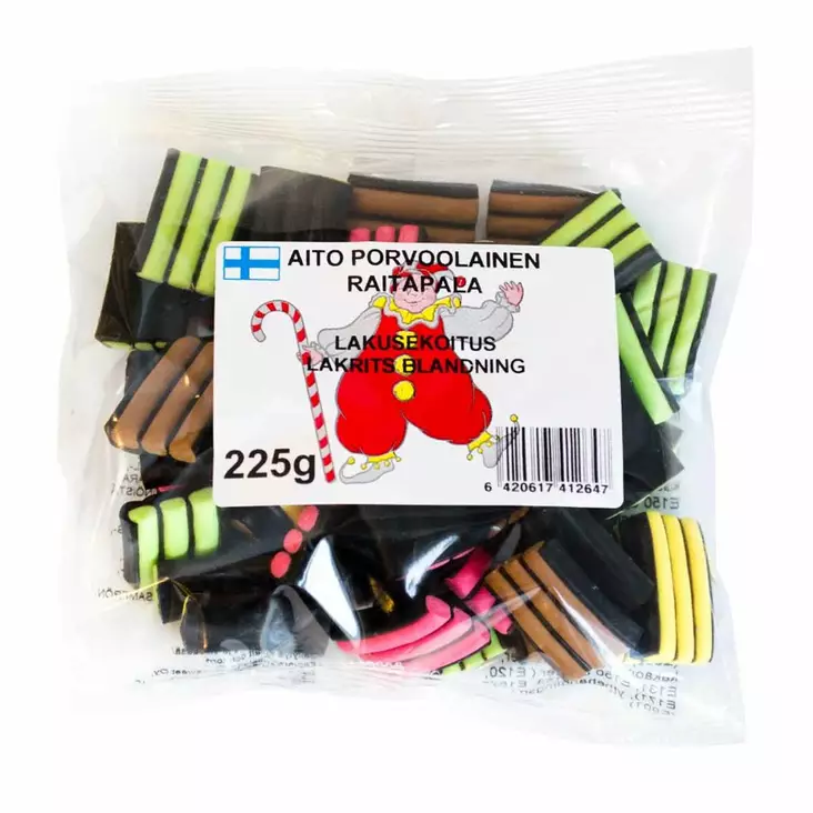 Aito suomalainen porvoon lakritsi raitapala - Karkkipussit - 6420617412647 - 1