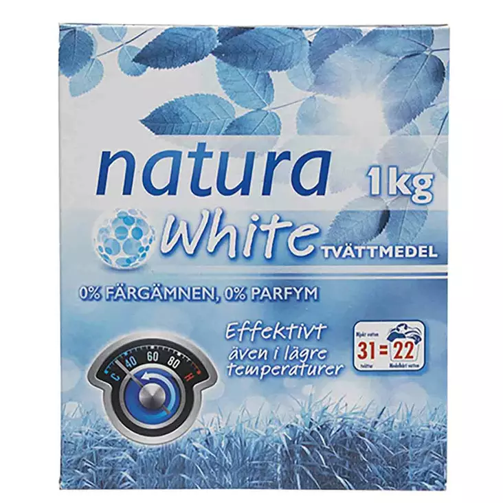 Natura white pyykinpesujauhe 1 kg hajusteeton ja fosfaatiton valkopyykin pesuaine - Pyykinpesuaineet - 7318350010697 - 1