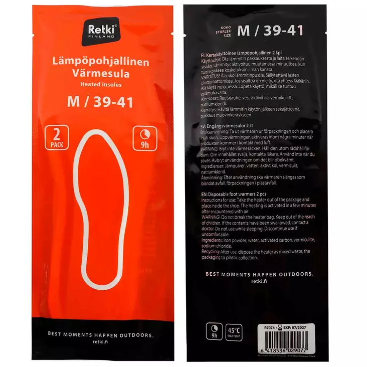 Talvipilkkimiseen lämpöpohjallinen 39 41 - Kengänpohjalliset ja kenkälusikat - 6418536029077 - 1