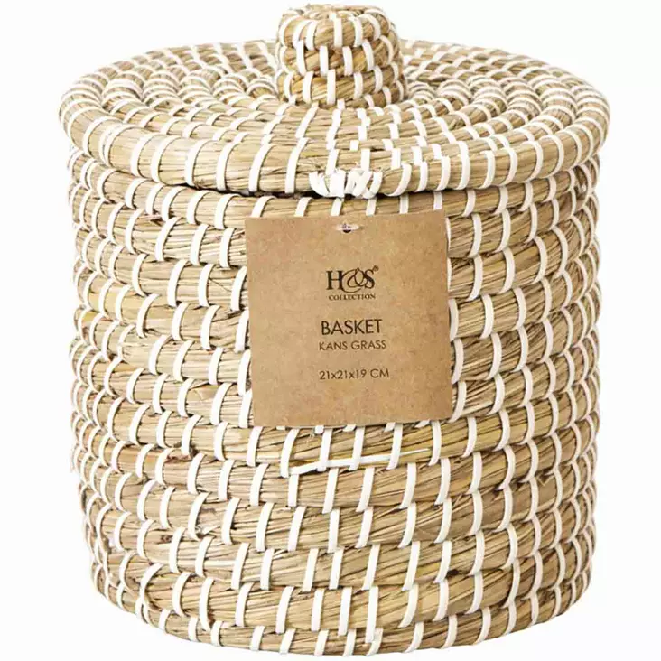 Sisustuskori meriheinä kannella pyöreä beige - Sisustuskorit - 8721037855044 - 1