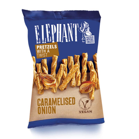 Elephant pretzel twist karamellisoitu sipuli 70 g ? rapeat suolatikut täyteläisellä sipulin maulla - Keksit ja naposteltavat - 5949040204328 - 1
