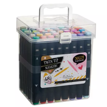 Tussisetti 48kpl kaksipäiset markkerit säilytyslaatikossa - Tussit, kynät ja kynäharpit - 8721037592888 - 1