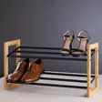 Kompakti bambu metallirunkoinen kenkähylly eteiseen, mitat 65,5 x 23 x 35 cm - Vaaterekit ja kenkätelineet - 5714988035798 - 2