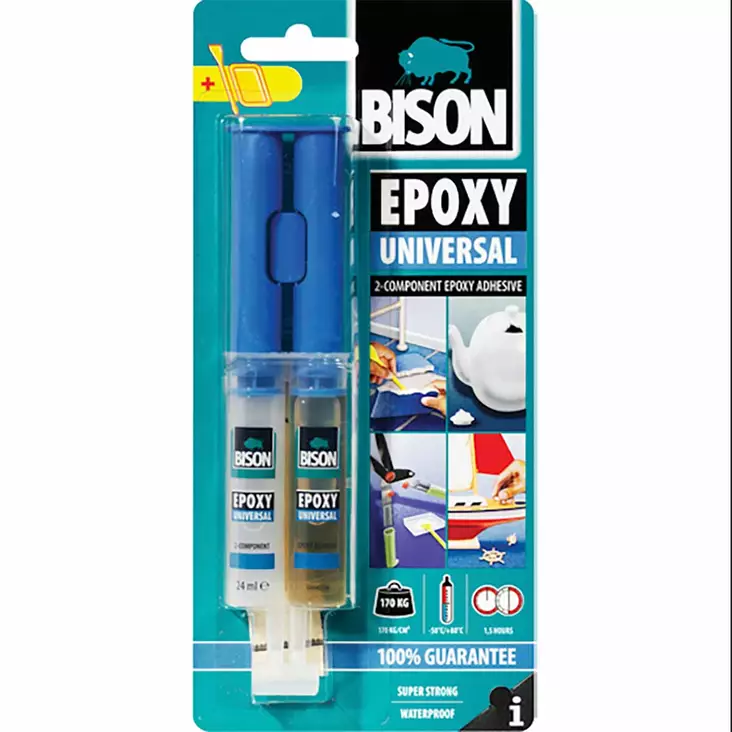 Bison epoxy universal 24 ml kirkas kaksikomponenttinen epoksiliima monipuolisiin liimauksiin - Epoksit, muoviliimat ja yleisliimat - 8710439852348 - 1