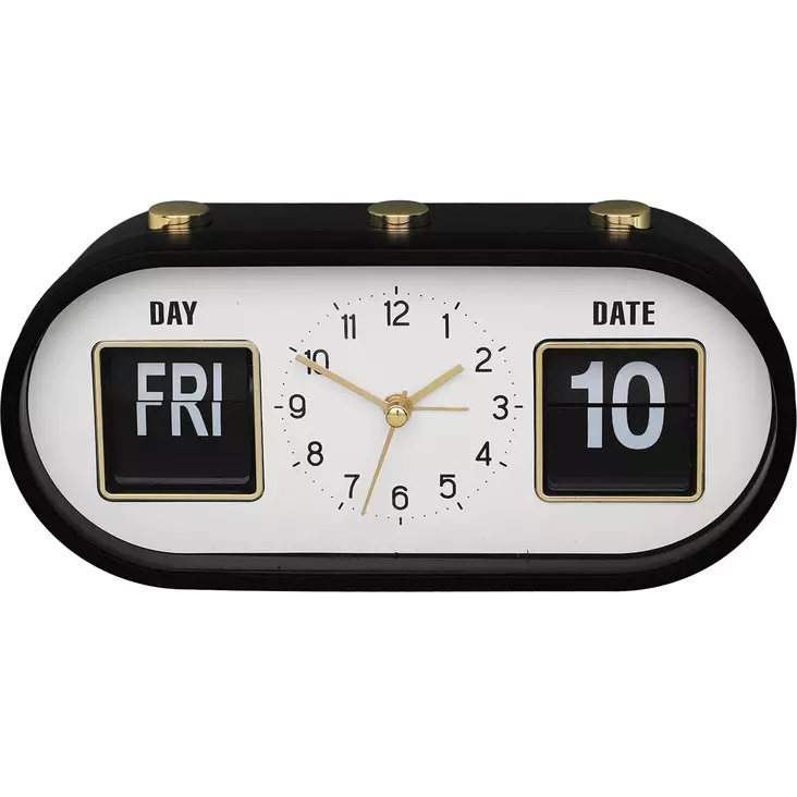 Retro herätyskello kalenterilla mustavalkoinen - Herätyskellot - 6410416328478 - 1