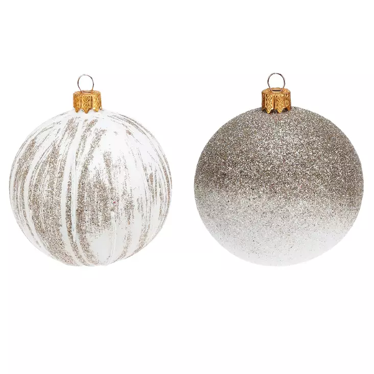 Valkoiset glitterpallot - Kuusenkoristeet - 8720573704878 - 1