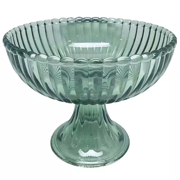 Finnmari oliivinvärinen jalallinen lasikulho - Maljakot ja tarjottimet - 6416906868738 - 1