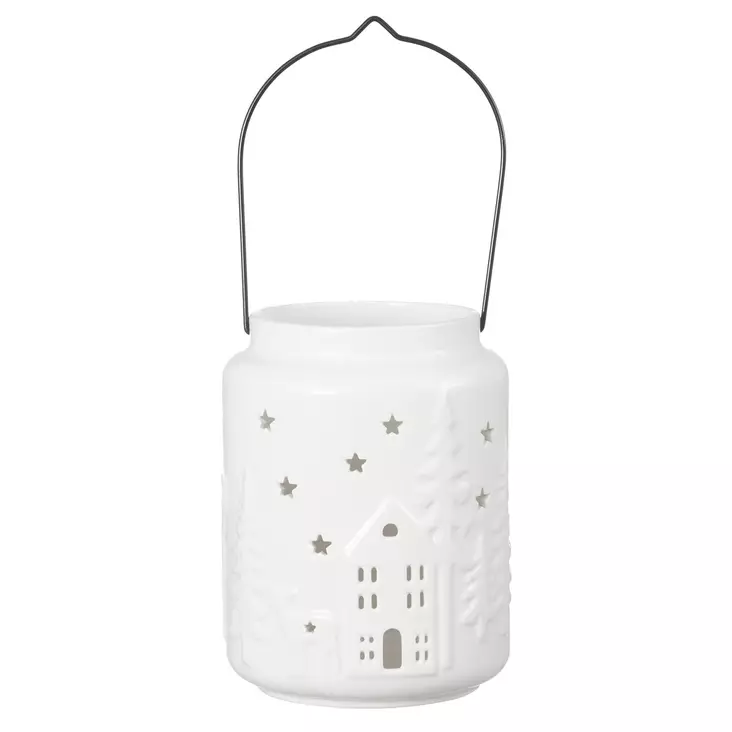 Valkoinen keraaminen talvilyhty 18 cm - Lyhdyt - 6410416505398 - 1