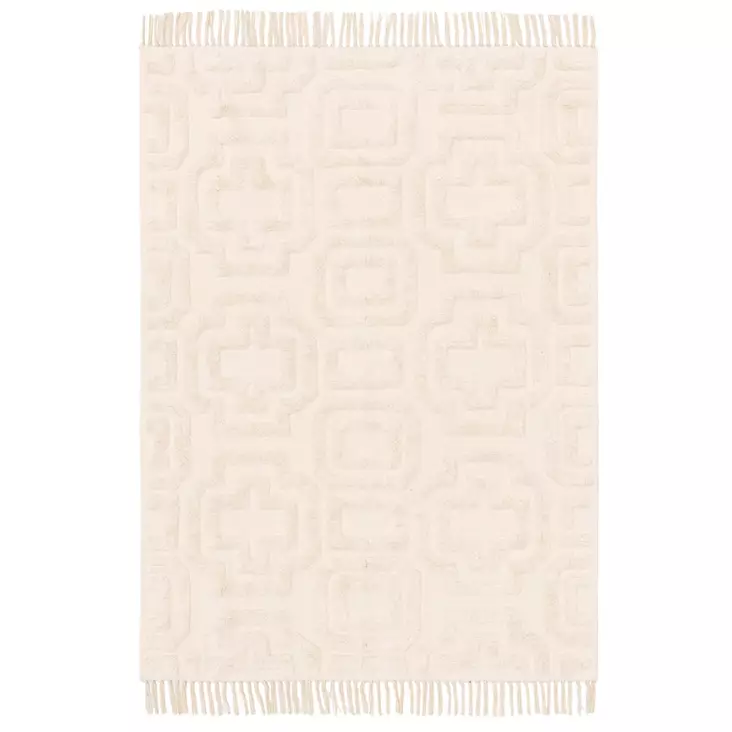 Luonnonvalkoinen puuvillamatto tuftatulla kuviolla - Lattiamatot - 6410416092348 - 1