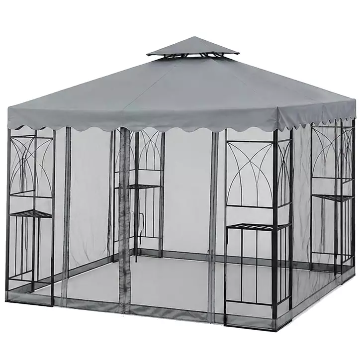 Barcelona paviljongin varakatto ja verkot harmaa - Paviljongit ja pergolat - 6438168093888 - 1