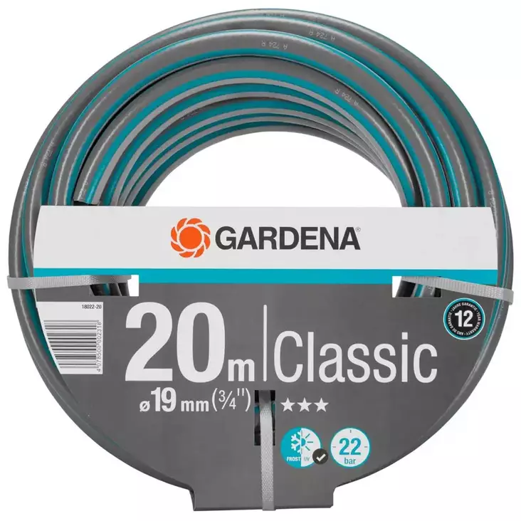Gardena puutarhaletku 20m classic tuotepakkaus ylhäältä kuvattuna letku kerällä etiketit kiinni - Vesiletkut - 4078500002318 - 1