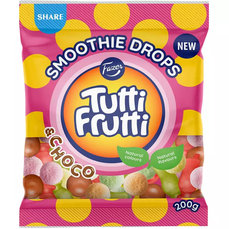 Fazer tutti frutti smoothie drops 200 g - Karkkipussit - 6416453066588 - 1
