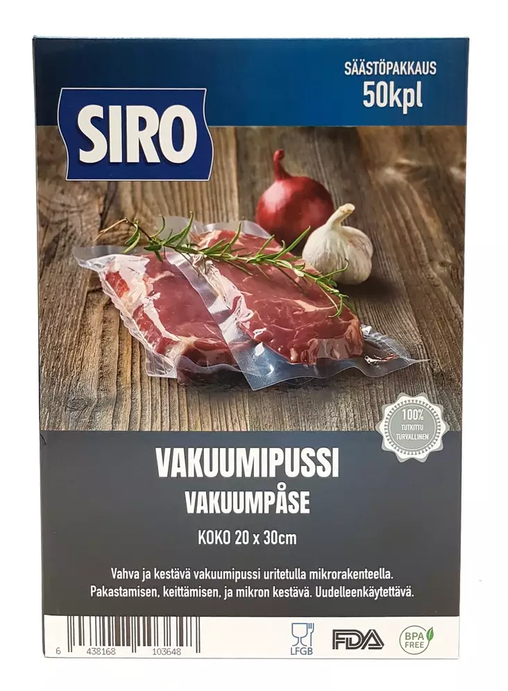 vakuumipussi 20x30 50kpl - Vakuumikoneet, vakuumipussit ja rullat - 6438168103648 - 1