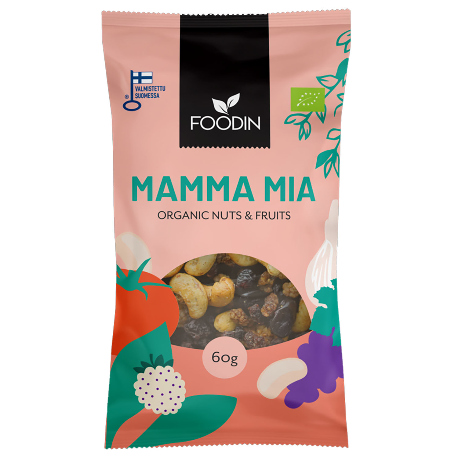 Nuts & Fruit Mamma mia pähkinäsekoitus 60g Sopii välipalaksi tai