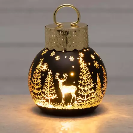 Lasijoulupallo mustakultainen led valolla - Pöytävalokoristeet - 6410416504339 - 2