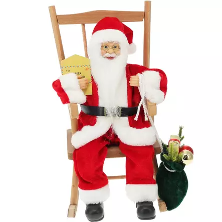 Joulukoti sisustusta kruunaa iso joulupukki koriste tonttukoriste jossa jouluhahmo istuu keinutuolissa - Tontut ja koriste-eläimet - 8721037627139 - 1