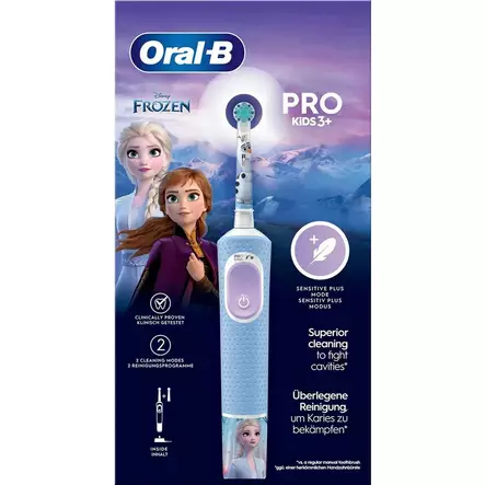 Oral b vitality pro kids frozen lasten sähköhammasharja, sinivalkoinen runko ja frozen aiheiset tarrat koristeluu - Hammasharjat ja sähköhammasharjat - 08006540772409 - 1