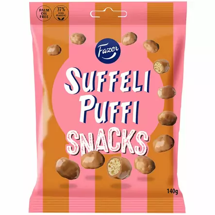 Suffeli puffi snacks suklaakuorrutteinen maissipuffimakeinen 140 g - Karkkipussit - 6416453047259 - 1
