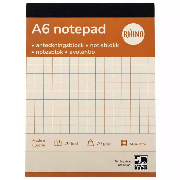 Rhino avolehtiö a6 7x7mm ruudutettu - Vihkot, kirjat ja paperit - 5010642436469 - 1