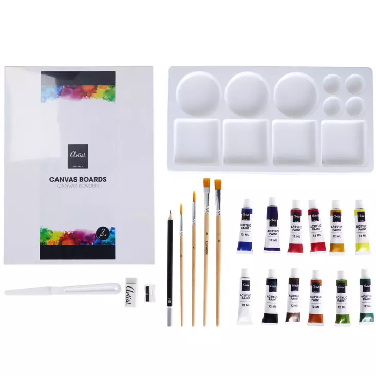 Maalaussetti akryylimaalaukseen aloittelijalle - Värit, paletit ja maalit  - 8721037837569 - 1