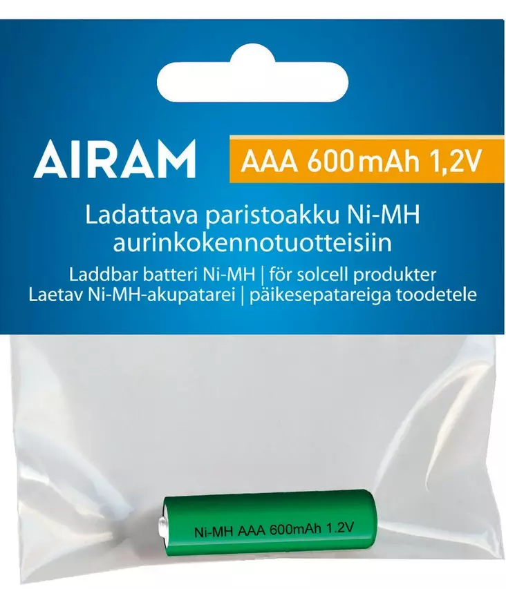 Airam akku Ni-MH 600 mAh AAA 1.2V - Ladattavat paristot ja akut - 6435200146359 - 2