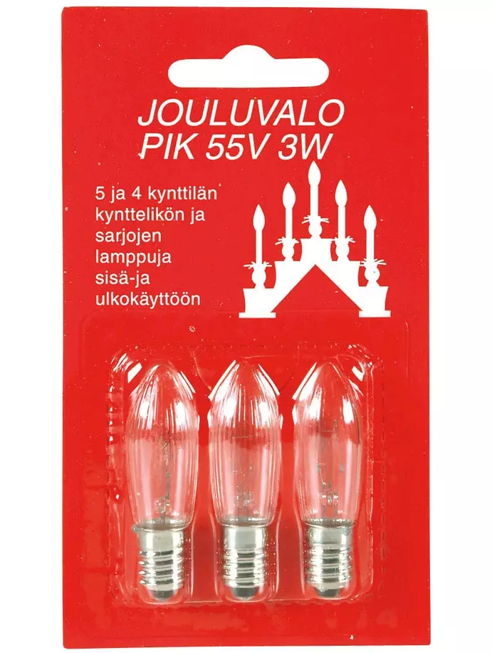 Airam varalamppu 55V 3W E10 3kpl - Varalamput - 6435200000989 - 1