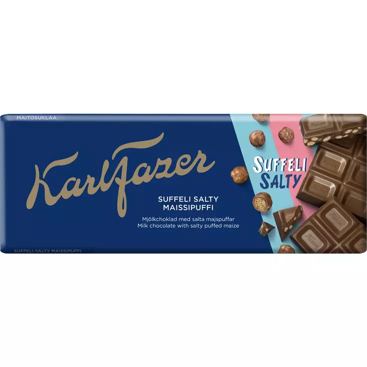 Karl fazer suffeli salty maitosuklaalevy pakkauksessaan - Karkkipussit - 6416453095199 - 1
