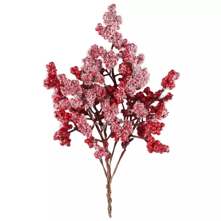 Oksa huurteiset punaiset marjat 20cm koristeoksa askarteluun - Koristeoksat - 6410416565569 - 1
