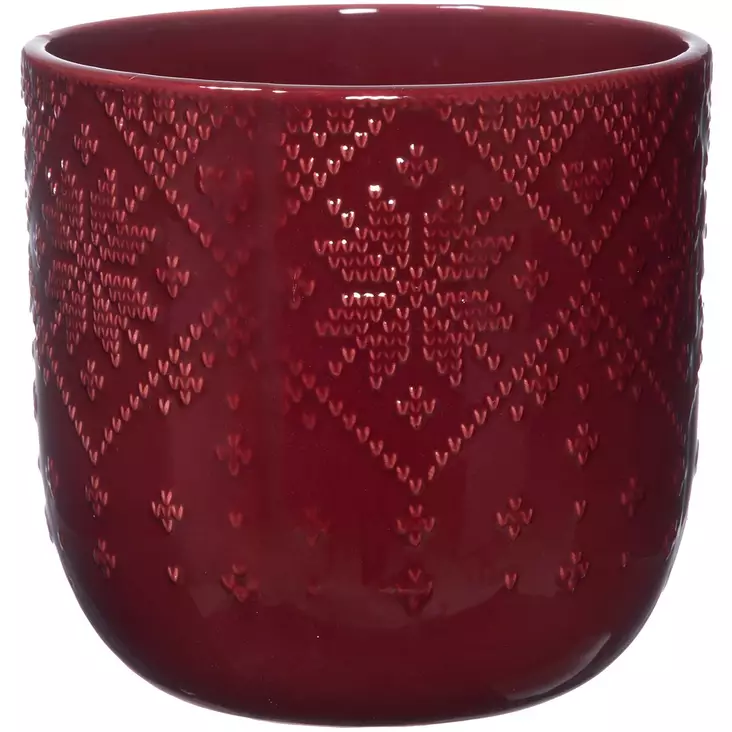 Jouluinen kukkaruukku winteria neulos 14 cm punainen - Kukkaruukut - 6410416526539 - 1