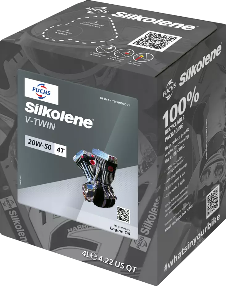 Moottoriöljy Silkolene V-Twin 20W-50 Mineral 4L Cube - 4-tahti öljyt - 5031131763569 - 2
