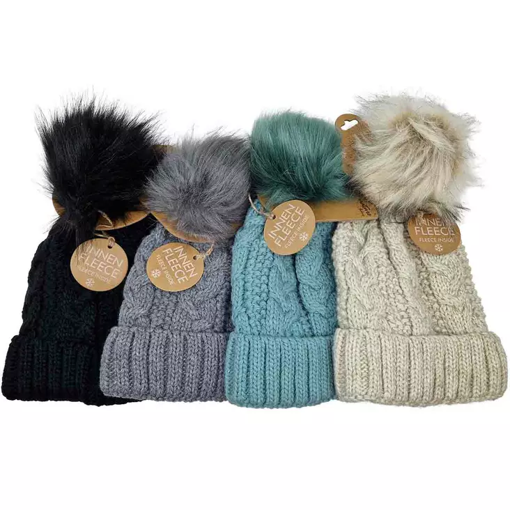 Neulepipo tupsulla fleecevuorella talvikäyttöön - Päähineet - 4047445427029 - 1