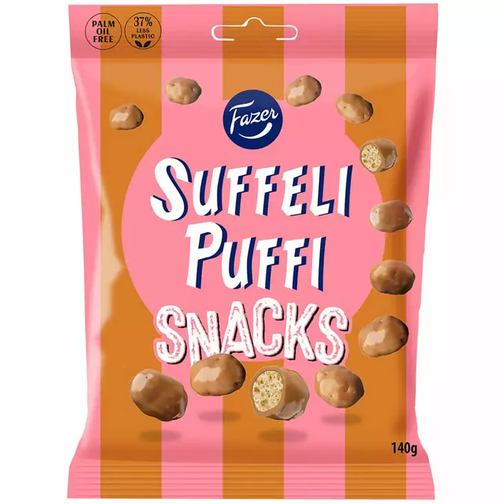 Suffeli puffi snacks suklaakuorrutteinen maissipuffimakeinen 140 g - Karkkipussit - 6416453047259 - 1
