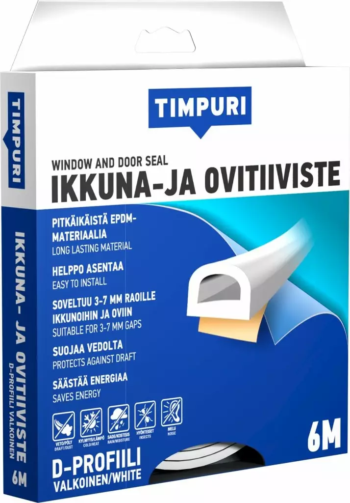 Tiivistenauha D 6m ikkuna / ovi valkoinen - Tiivisteet ja tiivistenauhat - 6418091706239 - 1