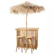 Ulkobaarisetti bambu pöytä aurinkovarjolla ja kaksi baarijakkaraa - Terassikalusteet - 8721037805629-r - 1
