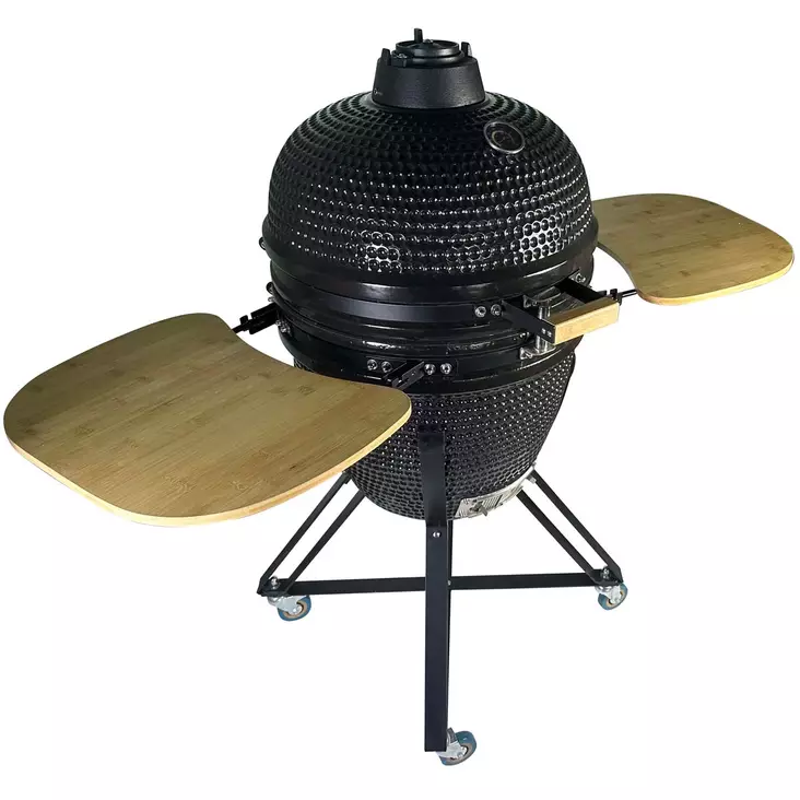 21 tuuman mattamusta kamado grilli bambuisilla sivupöydillä - Hiiligrillit - 6438168119625-r - 1