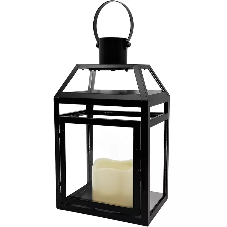 Metallilyhty led kynttilällä musta - Led-lyhdyt - 6438168113722-r - 1